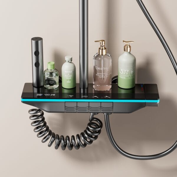 Premium Digital Shower System with Integrated Shelf & LED - Gun Gray