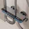 Gun Gray Smart Digital Thermostatic Shower System with LED & Integrated Shelf