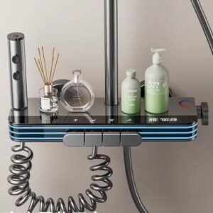 Gun Gray Smart Digital Thermostatic Shower with LED & Shelf B2B product image for B2B shower system sourcing