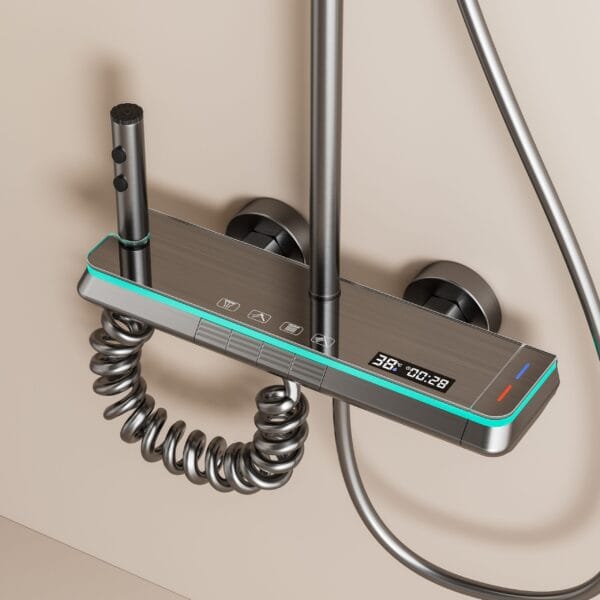 Gun Gray Digital Thermostatic Multi-Function Shower System