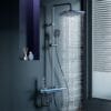 Gun Grey Digital LED Thermostatic Shower System with Waterfall Spout