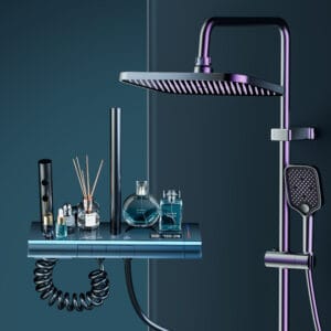 Gun Grey Digital LED Thermostatic Shower System with Waterfall Spout