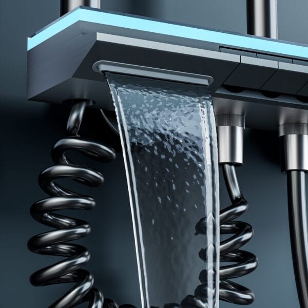 Gun Grey Digital LED Thermostatic Shower System with Waterfall Spout