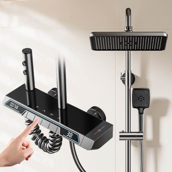 Gun Grey Thermostatic Digital Shower System with LED Display