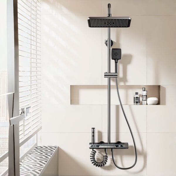 Gun Grey Thermostatic Digital Shower System with LED Display