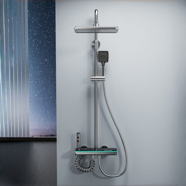 Premium Gun Grey Digital Thermostatic Shower System with LED & Waterfall