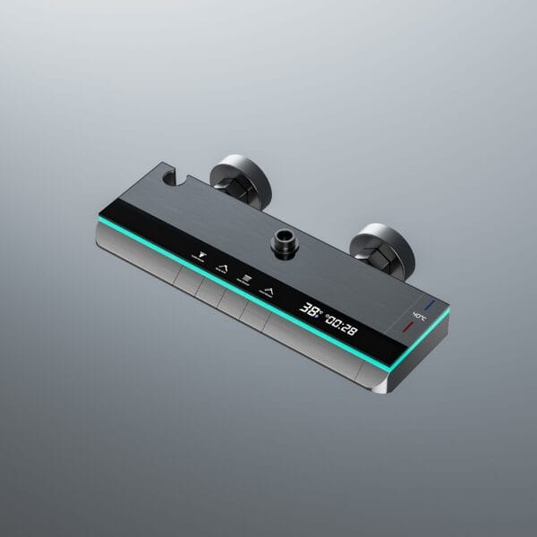 Premium Gun Grey Digital Thermostatic Shower System with LED & Waterfall