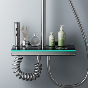 Premium Gun Grey Digital Thermostatic Shower System with LED & Waterfall product image for B2B shower system.