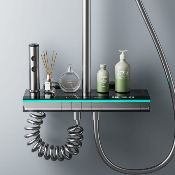 Premium Gun Grey Digital Thermostatic Shower System with LED & Waterfall