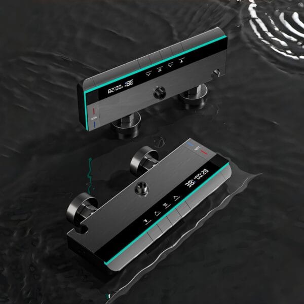 Premium Gun Grey Digital Thermostatic Shower System with LED & Waterfall
