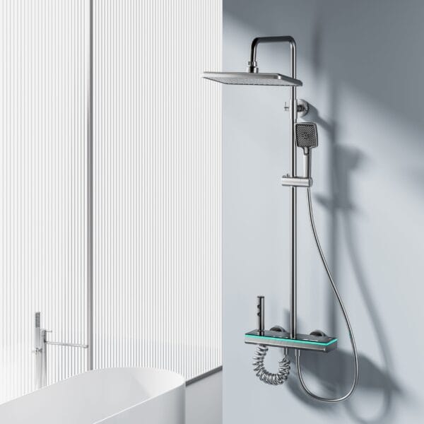 Premium Gun Grey Digital Thermostatic Shower System with LED & Waterfall