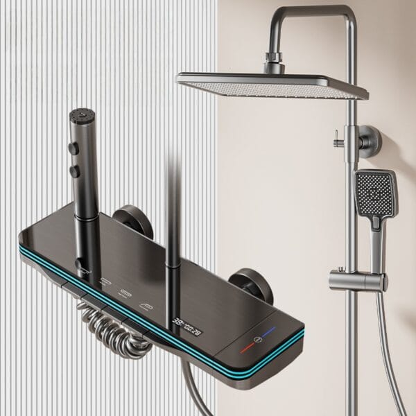 Luxury Digital LED Thermostatic Shower System with Waterfall Spout & Multi-Function Spray