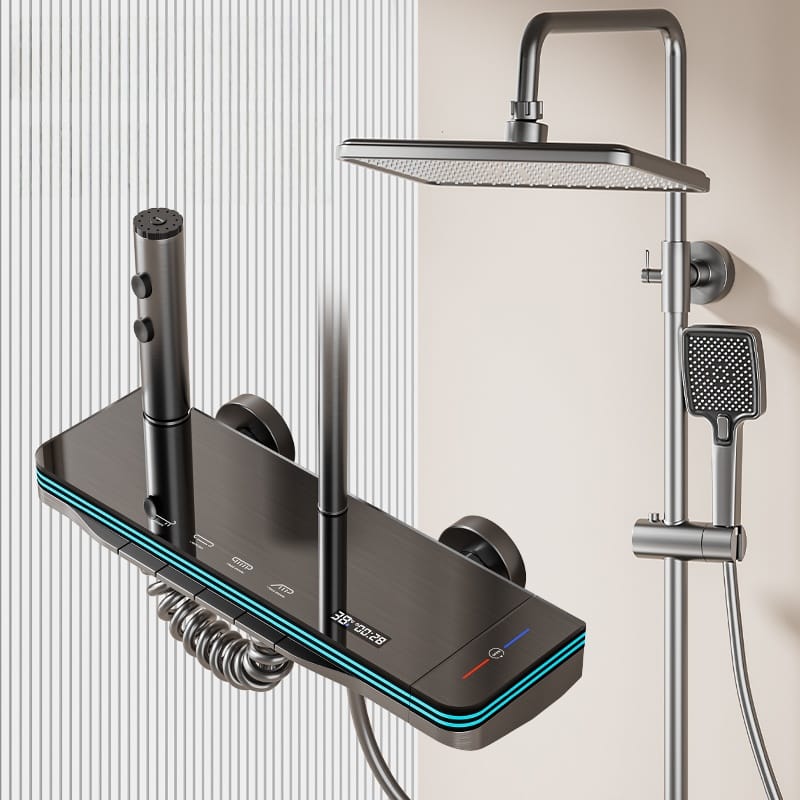 Luxury Digital LED Thermostatic Shower System with Waterfall Spout & Multi-Function Spray