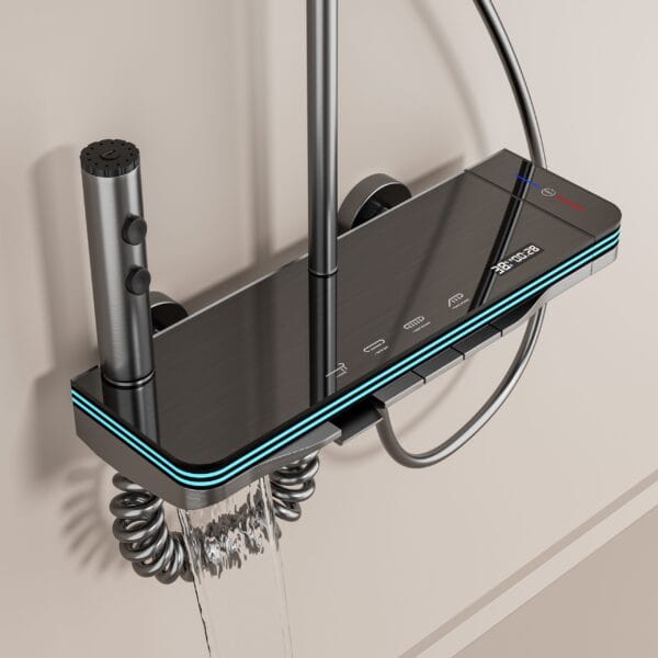 Luxury Digital LED Thermostatic Shower System with Waterfall Spout & Multi-Function Spray