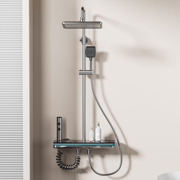 Luxury Digital LED Thermostatic Shower System with Waterfall Spout & Multi-Function Spray