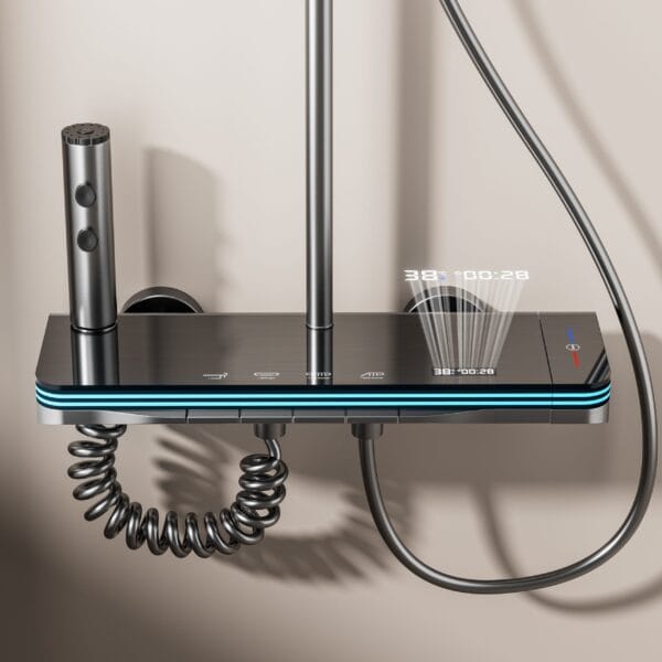 Luxury Digital LED Thermostatic Shower System with Waterfall Spout & Multi-Function Spray