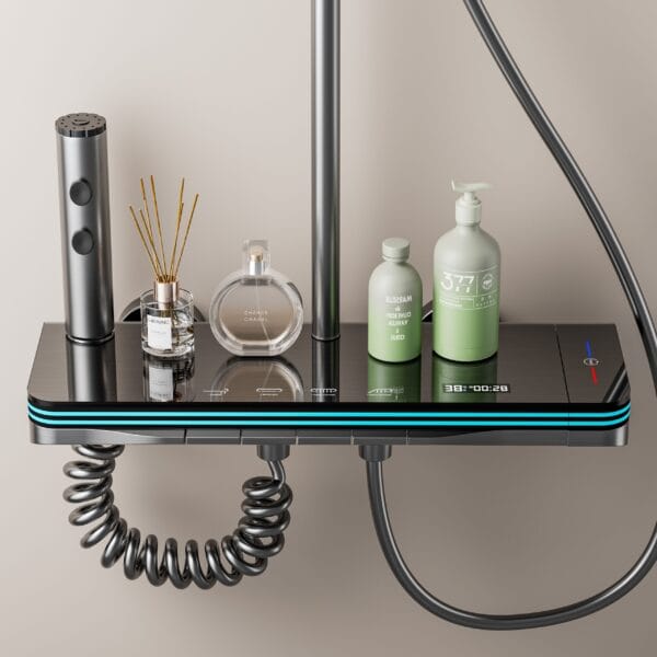 Luxury Digital LED Thermostatic Shower System with Waterfall Spout & Multi-Function Spray