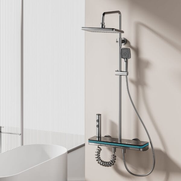 Luxury Digital LED Thermostatic Shower System with Waterfall Spout & Multi-Function Spray