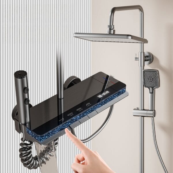 Premium Gun Grey Digital LED Shower System with Waterfall & Rainfall