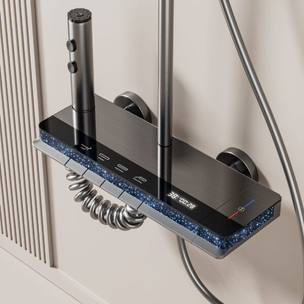 Premium Gun Grey Digital LED Shower System with Waterfall & Rainfall