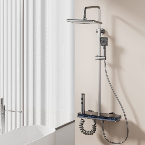 Premium Gun Grey Digital LED Shower System with Waterfall & Rainfall