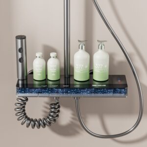 Premium Gun Grey Digital LED Shower System with Waterfall & Rainfall product image for B2B shower system sourcing