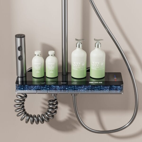 Premium Gun Grey Digital LED Shower System with Waterfall & Rainfall