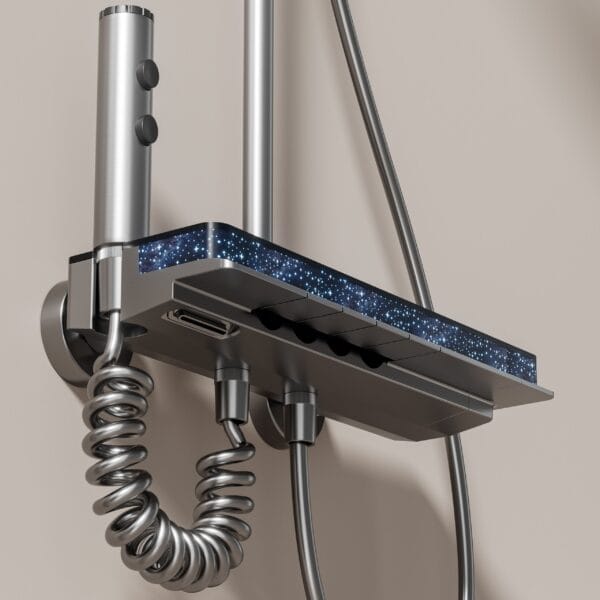 Premium Gun Grey Digital LED Shower System with Waterfall & Rainfall