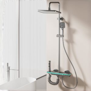 Modern Smart Digital Shower System with Waterfall Spout – Gun Grey product image for B2B shower system sourcing