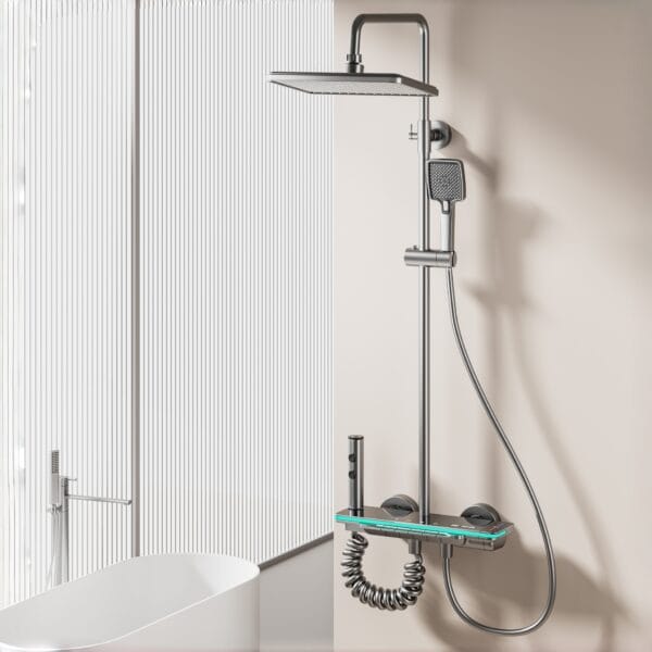 Modern Smart Digital Shower System with Waterfall Spout - Gun Grey