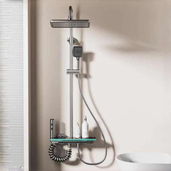 Modern Smart Digital Shower System with Waterfall Spout - Gun Grey