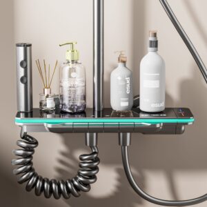 Modern Smart Digital Shower System with Waterfall Spout – Gun Grey product image for B2B shower system sourcing
