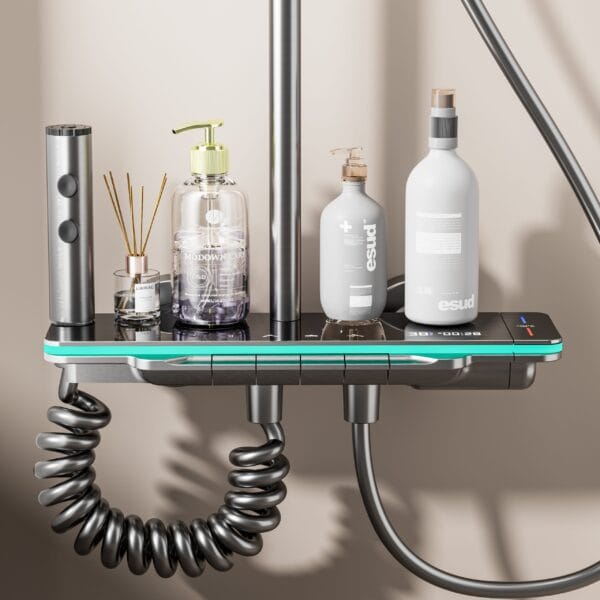 Modern Smart Digital Shower System with Waterfall Spout - Gun Grey
