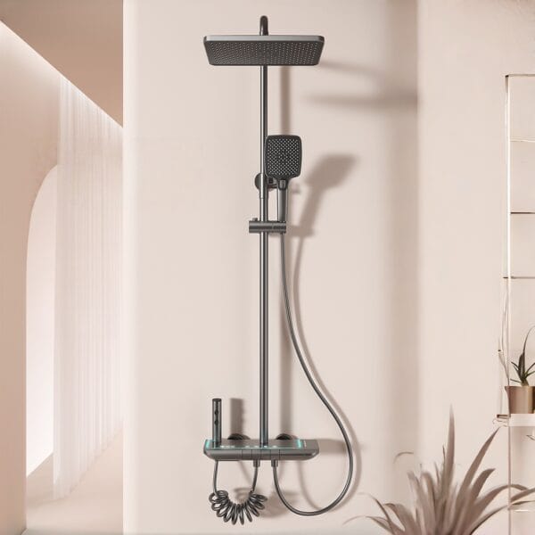Elite Digital LED Shower System with Rainfall & Waterfall – Gun Grey