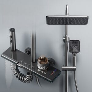 Gun Grey Smart Digital Thermostatic Shower System with Rainfall & Waterfall