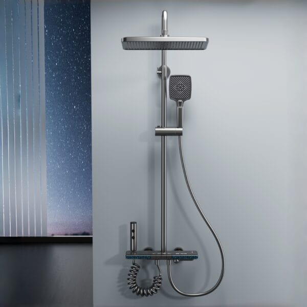 Gun Grey Smart Digital Thermostatic Shower System with Rainfall & Waterfall